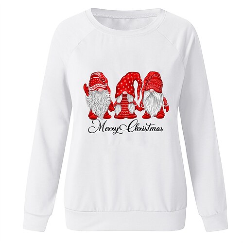 

Women's Plus Size Christmas Tops Pullover Sweatshirt Letter Santa Claus Print Long Sleeve Crew Neck Casual Holiday Daily Polyester Winter Fall Black Grey