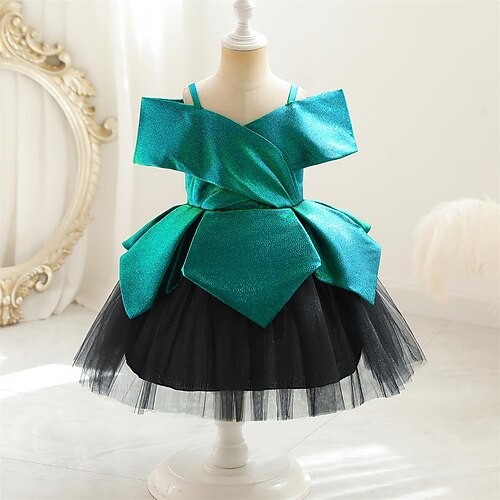 

Toddler Girls' Party Dress Solid Color Slip Dress Knee-length Dress Performance Mesh V Neck Sleeveless Adorable Dress 3-7 Years Spring Green