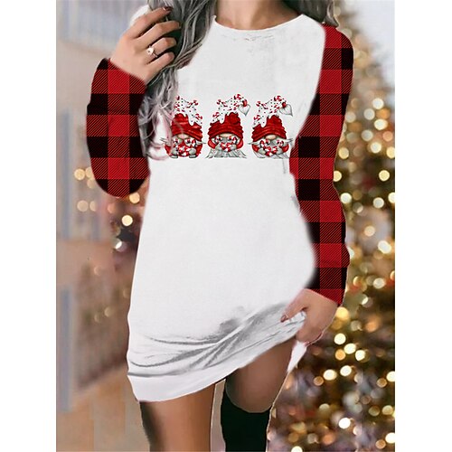 

Women's Sweatshirt Dress Shift Dress Sweat Dress Mini Dress Black Wine Red Long Sleeve Plaid Print Winter Fall Autumn Round Neck Fashion Christmas Daily 2022 S M L XL XXL 3XL