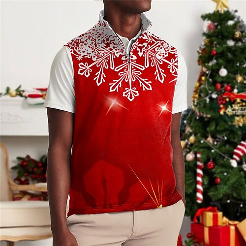 

Men's Polo Shirt Golf Shirt Elk Graphic Prints Snowflake V Neck Wine Red 3D Print Christmas Street Short Sleeves Print Clothing Apparel Fashion Designer Casual Breathable