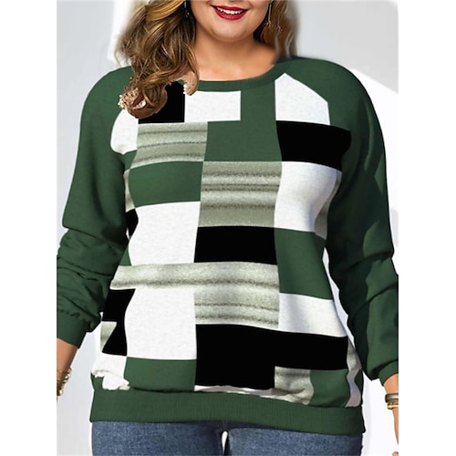 

Women's Plus Size Christmas Tops Pullover Sweatshirt Plaid Print Long Sleeve Crew Neck Casual Holiday Daily Vacation Sherpa Winter Fall Green Red