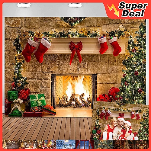 

Christmas Santa Claus Wall Tapestry Art Decor Blanket Photo Background Backdrop Curtain Picnic Tablecloth Hanging Home Bedroom Living Room Dorm Decoration 3D Fireplace Christmas Tree Gift Polyester