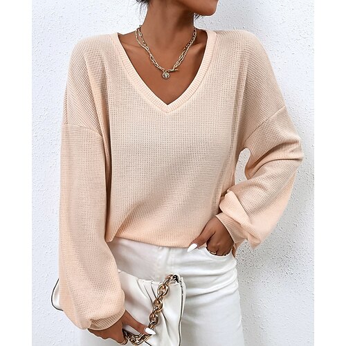 

Women's Sweatshirt Pullover Basic Blue Purple Beige Solid Color Street V Neck Long Sleeve S M L XL