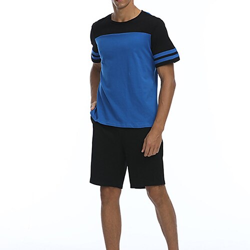 

Men's T-shirt Suits Tracksuit Tennis Shirt Shorts and T Shirt Set Color Block Henley Blue Dark Gray Outdoor Street Short Sleeve Drawstring 2 Piece Clothing Apparel Cotton Sports Designer Sportswear