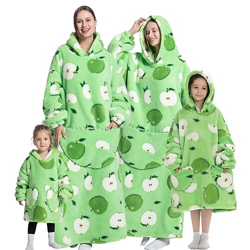 

Kid's Adults' Oversized Hoodie Blanket Wearable Blanket With Pocket Green apples Solid Colored Onesie Pajamas Flannel Cosplay For Men's Women's Boys Christmas Animal Sleepwear Cartoon Festival