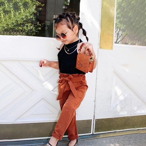 

2 Pieces Toddler Girls' Solid Color Tank & Pants Set Sleeveless Active Outdoor 3-7 Years Spring Black