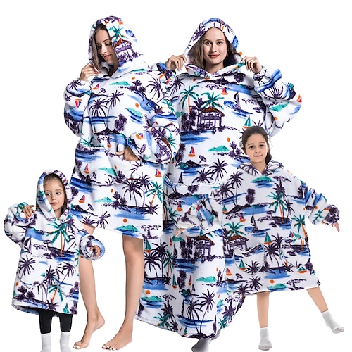 

Kid's Adults' Oversized Hoodie Blanket Wearable Blanket With Pocket Hawaii Print Onesie Pajamas Flannel Cosplay For Men's Women's Boys Christmas Animal Sleepwear Cartoon Festival / Holiday Costumes
