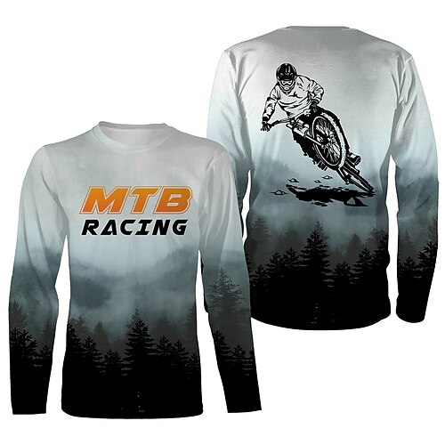

Men's Downhill Jersey Long Sleeve Black Black White Grey Graphic Bike Quick Dry Sports Graphic Clothing Apparel