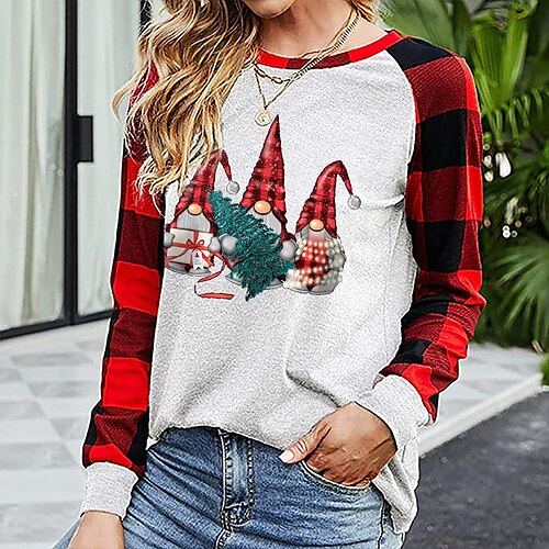 

Women's Sweatshirt Pullover Streetwear Black Gray White Christmas Tree Gnome Christmas Round Neck Long Sleeve S M L XL 2XL