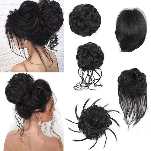 

5 PCS Messy Bun Hair Pieces Tousled Updo Hair Messy Curly Bun Hair Extension Ponytail Scrunchies Hairpiece with Elastic Band Accessories Set for Women Girls