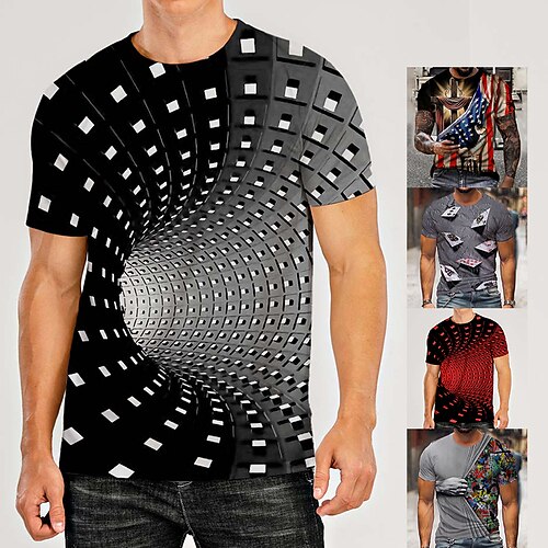 

Men's Unisex T shirt Tee Tee Graphic Optical Illusion Round Neck A B C D E 3D Print Plus Size Party Casual Short Sleeve Clothing Apparel Streetwear Punk & Gothic