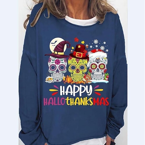 

Women's Sweatshirt Pullover Basic Olive Green Black Blue Graphic Halloween Round Neck Long Sleeve S M L XL 2XL 3XL