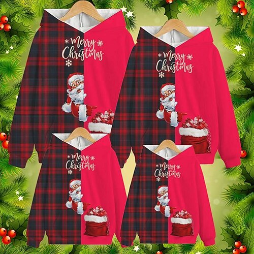 

Family Christmas Hoodie Graphic Santa Claus Outdoor Crewneck Red Long Sleeve Cute Matching Outfits