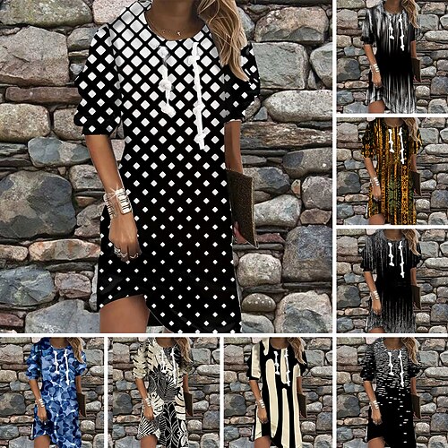 

Women's Casual Dress Hoodie Dress Shift Dress Mini Dress Black gray Black White Long Sleeve Geometric Print Winter Fall Spring Hooded Fashion Daily 2022 S M L XL XXL 3XL