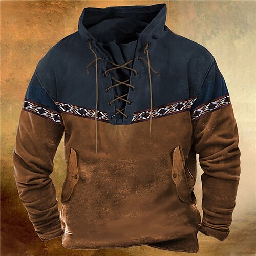 

Men's Pullover Hoodie Sweatshirt Pullover Black Brown Gray Hooded Color Block Graphic Prints Lace up Print Casual Daily Sports 3D Print Basic Streetwear Designer Spring Fall Clothing Apparel