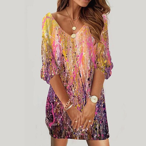 

Women's Sweatshirt Dress Shift Dress Sweat Dress Mini Dress Blue Pink Khaki 3/4 Length Sleeve Butterfly Print Winter Fall Spring V Neck Fashion Daily 2022 S M L XL XXL 3XL