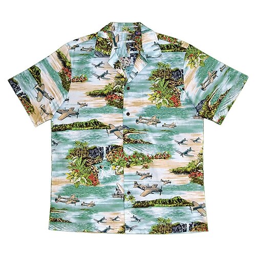 

Men's Shirt Floral Graphic Prints Mountain Airplane River Turndown Green 3D Print Casual Going out Short Sleeves Button-Down Print Clothing Apparel Tropical Designer Casual Hawaiian