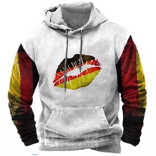

Men's Pullover Hoodie Sweatshirt Light Grey Hooded Color Block Graphic Prints Mouth Print Daily Sports 3D Print Basic Streetwear Designer Spring Fall Clothing Apparel Hoodies Sweatshirts