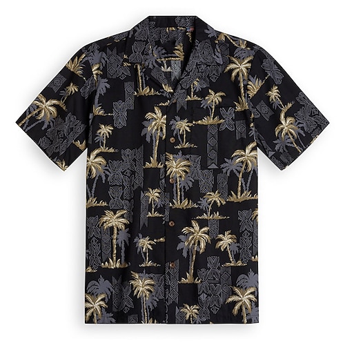 

Men's Shirt Coconut Tree Graphic Prints Turndown Black 3D Print Outdoor Street Short Sleeves Button-Down Print Clothing Apparel Tropical Designer Casual Hawaiian