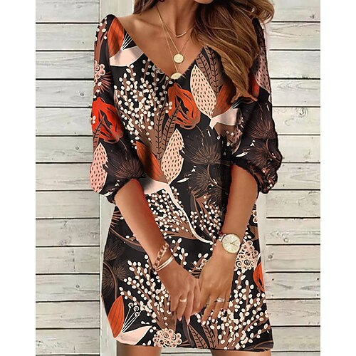 

Women's Sweatshirt Dress Shift Dress Mini Dress Maroon Light Purple Light Green 3/4 Length Sleeve Graphic Print Winter Fall Spring V Neck Fashion Vacation Weekend 2022 S M L XL 2XL 3XL