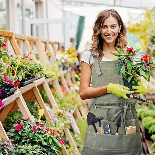 

Kochschürze für Damen und Herren, Küchenschürze, personalisierte Gartenschürze mit Taschen, Werkzeuge, verstellbare Riemen, Leinenschürzen für Gärtner