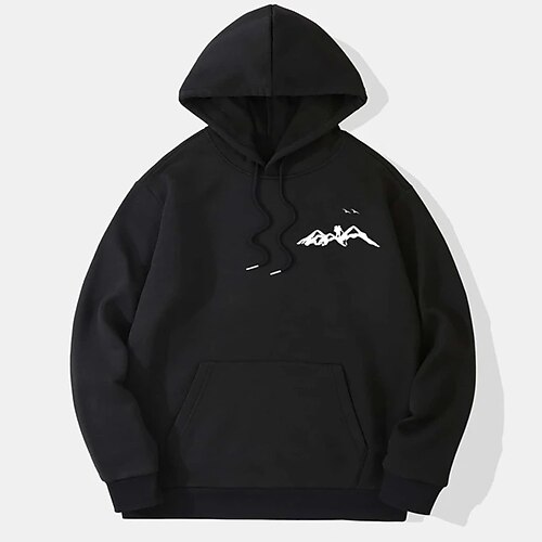 

Men's Hoodie Black White Hooded Print Lace up Pocket Holiday Going out Streetwear Cool Casual Winter Spring Fall Clothing Apparel Hoodies Sweatshirts