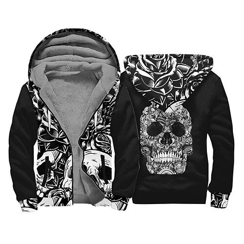 

Men's Full Zip Hoodie Jacket Black Hooded Skull Graphic Prints Zipper Print Sports Outdoor Daily Sports 3D Print Fleece Streetwear Designer Casual Winter Clothing Apparel Hoodies Sweatshirts
