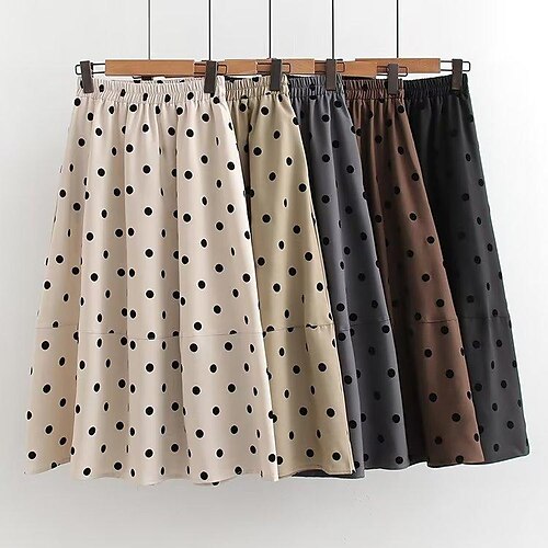 

Women's Swing Long Skirt Midi Cotton Black Khaki Beige Coffee Skirts Patchwork Long Casual Daily One-Size