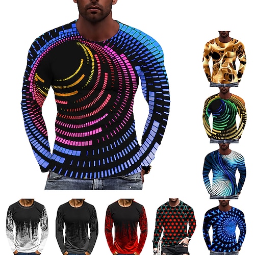 

Men's T shirt Tee Graphic Prints Spiral Stripe Crew Neck A B C D E 3D Print Daily Holiday Long Sleeve Print Clothing Apparel Designer Casual Big and Tall