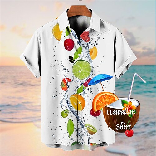 

Men's Shirt Fruit Lemon Graphic Prints Turndown Black White Street Casual Short Sleeves Button-Down Print Clothing Apparel Tropical Fashion Designer Hawaiian