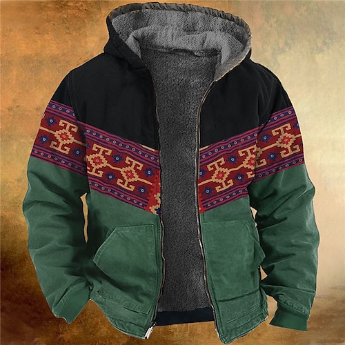 

Homme Sweat à capuche zippé Veste Vert Capuche Bloc de couleur Style Bohème Imprimés Photos Zippé Imprimer Sport Loisir du quotidien Des sports 3D effet Polaire Vêtement de rue Design Casual Hiver