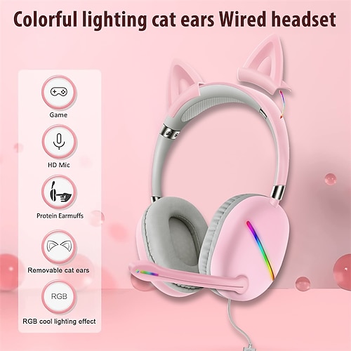 

akz-d52 kablet hodesett katt øre bluetooth øretelefon rgb stereo bass hjelmer barn jente gave ørepropper pc telefon veske headset gamer med mikrofon