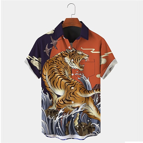 

chemise hawaïenne d'été pour hommes animal tigre imprimés graphiques rabattement extérieur rue manches courtes imprimé boutonné vêtements vêtements tropical créateur de mode hawaïen