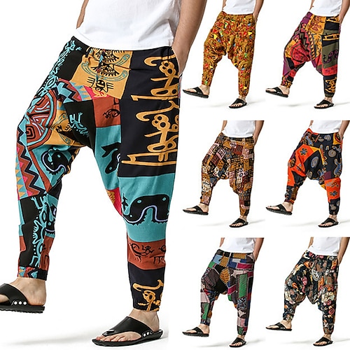 

Homme pantalon été Bouffant Pantalon de plage Sarouel Pantalon bohème Cordon Taille elastique Imprime Confort Respirable Casual du quotidien Plage Hippie Yoga Vert Noir Noir et Vert Micro-élastique