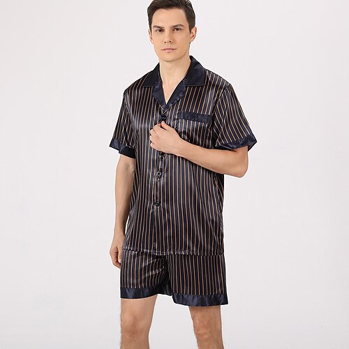 

Per uomo Pigiami Set pigiama Pigiama di seta Top e pantaloncini del pigiama 1 set Banda Semplice Comoda Interni Giornaliero Seta sintetica Traspirante Bavero Manica corta Pantaloncini Tasche Autunno