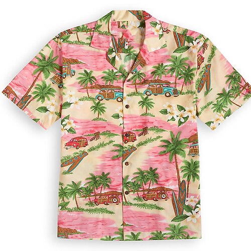 

Men's Shirt Summer Hawaiian Shirt Button Up Shirt Casual Shirt Camp Shirt Graphic Coconut Tree Turndown Light Pink Blue Green Light Sky Blue Casual Daily Short Sleeve Button-Down Print Clothing