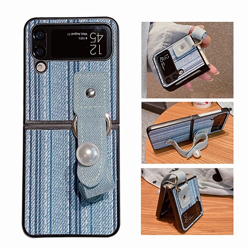 

Phone Case For Samsung Galaxy Flip Z Flip Z Flip 4/3/2 Portable Flip with Wrist Strap Retro TPU Canvas