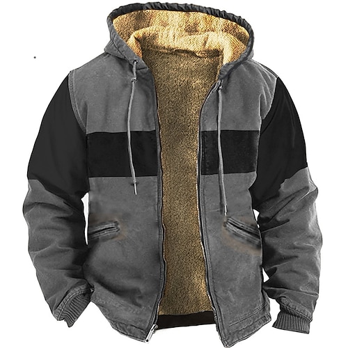 

Men's Full Zip Hoodie Jacket Khaki Gray Hooded Striped Graphic Prints Zipper Print Sports Outdoor Daily Sports 3D Print Fleece Vintage Designer Casual Winter Clothing Apparel Hoodies Sweatshirts