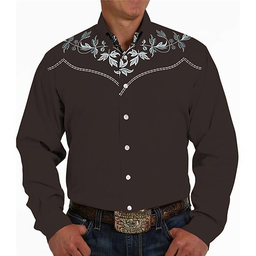 

Men's Shirt Western Shirt Floral Graphic Prints Turndown Dark Green Brown Outdoor Street Long Sleeve Button-Down Print Clothing Apparel Vintage Streetwear Designer western style