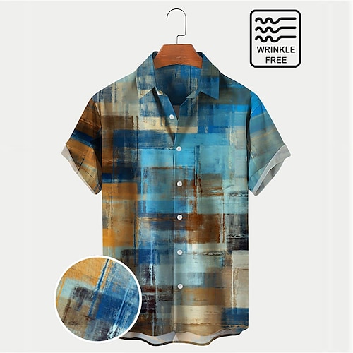 

peinture à l'huile vintage pour hommes texture géométrique impression chemise hawaïenne respirante grandes et grandes chemises