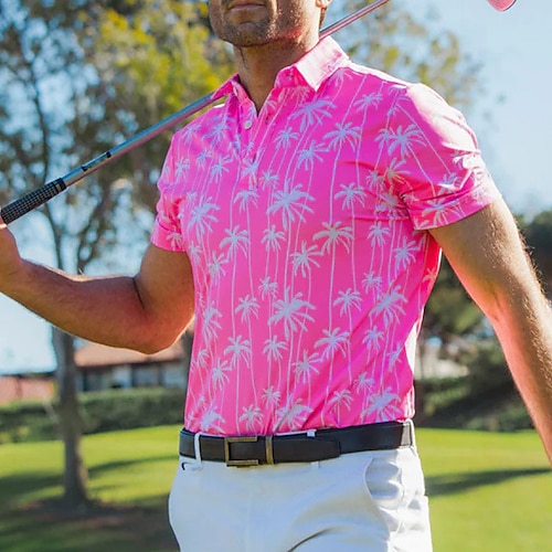 

Men's Polo Shirt Golf Shirt Coconut Tree Graphic Prints Turndown Light Pink Light Green Pink Blue Purple Outdoor Street Short Sleeves Button-Down Print Clothing Apparel Fashion Designer Casual Soft