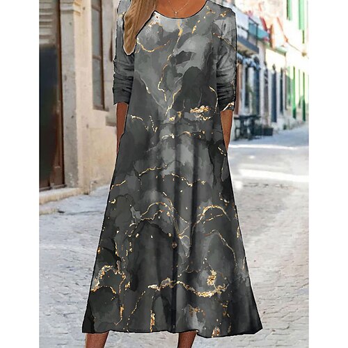 

Women's Casual Dress Midi Dress Light Yellow Light Green Light Blue Long Sleeve Graphic Print Winter Fall Spring Crew Neck Fashion Daily Weekend 2022 S M L XL XXL 3XL