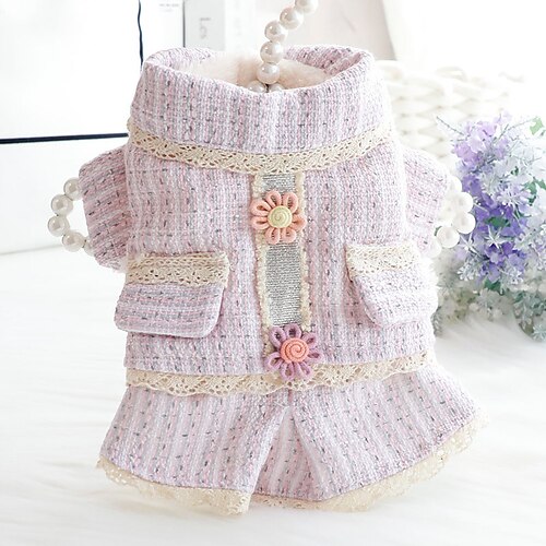 

Dog Cat Dress Plaid Flower Adorable Stylish Casual Daily Outdoor Casual Daily Winter Dog Clothes Puppy Clothes Dog Outfits Warm Purple Costume for Girl and Boy Dog Plush XS S M L XL