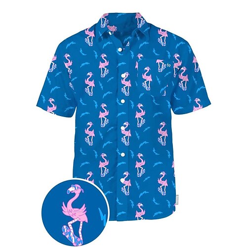 

Men's Shirt Animal Flamingo Graphic Prints Turndown Blue 3D Print Outdoor Street Short Sleeves Button-Down Print Clothing Apparel Fashion Designer Casual Soft