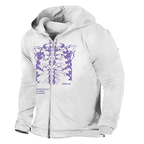 

Homens Full Zip Hoodie Casacos Jaqueta de suor Preto Branco Roxo Com Capuz Desenho Animado Estampas Abstratas Zíper Bolsos Desportos e Ar livre Diário Esportes Impressão A Quente Roupa de rua Casual