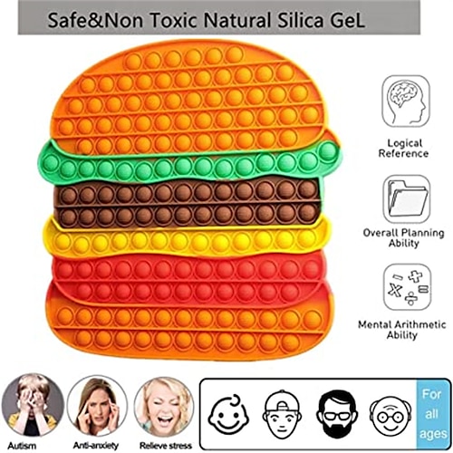 

jumbo pop fidget toys grandes tailles pop popping bubble jouets sensoriels fidget gaint anxiété soulagement du stress jouets à presser cadeaux pour enfants adultes (hamburger)