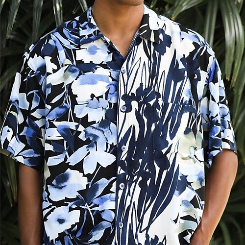 

Men's Shirt Summer Hawaiian Shirt Floral Graphic Prints Turndown Blue Outdoor Street Short Sleeves Button-Down Print Clothing Apparel Tropical Fashion Hawaiian Designer