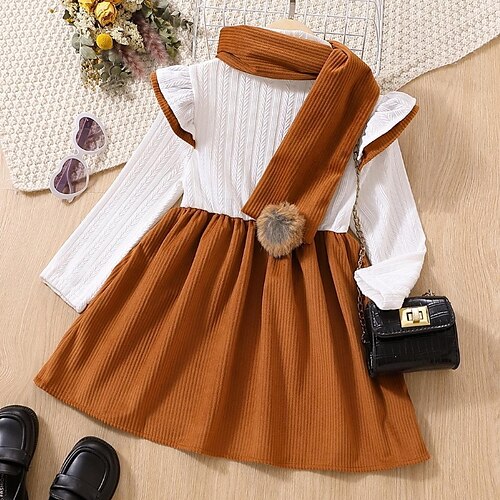 

Bambino Da ragazza Vestito Tinta unica Abito casual Vestito Esterno Girocollo Manica lunga Di tendenza Vestito 3-7 anni Inverno colore caramello