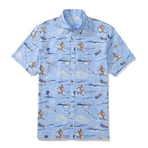 

Men's Shirt Graphic Prints Surf Turndown Blue 3D Print Casual Going out Short Sleeves Button-Down Print Clothing Apparel Tropical Designer Casual Hawaiian