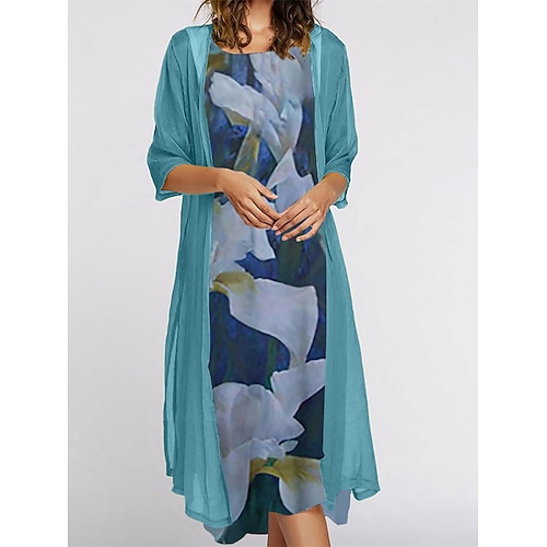 

Mulheres Vestido casual Conjunto de vestido Vestido De Duas Peças Vestido midi Azul Real Verde Escuro Verde Manga 3/4 Tintura Tie Dye Imprimir Verão Primavera Gola Redonda Moda Ajuste Largo 2023 M L